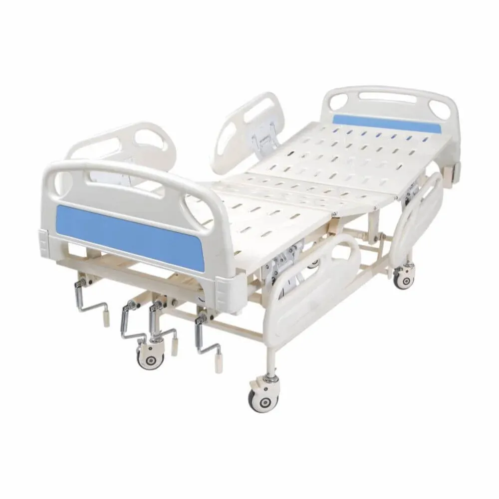 Hospital Bed or Medical Three Function Manual ICU Bed Abs Panel/ABS Railing for Patient