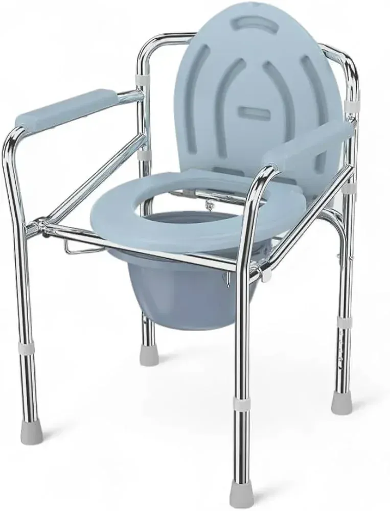 Height Adjustable Commode Chair with Wheel(Sliver)