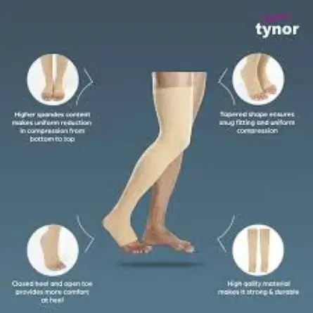 Tynor C. Stocking Classic (Pair) Mid Thigh I-15 – Medical Compression Stockings for Varicose Veins & Leg Support