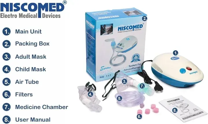 Niscomed Piston Compressor Nebulizer – Fast & Effective Respiratory Therapy for Adults and Children