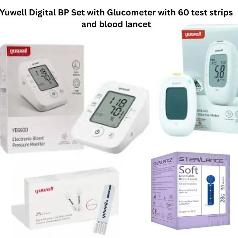 Yuwell Digital Blood Pressure Monitor + Glucometer Combo Set (60 Test Strips & Blood Lancets) 