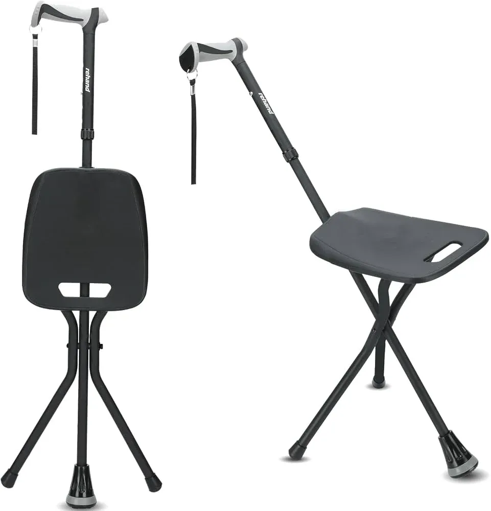 REHAND Walking Cane with Seat – Lightweight Foldable Adjustable Walking Stick with Stool
