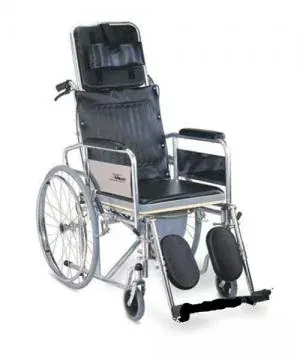 Med-e Move Reclining WheelChair With Commode U cut/Seat Lift Chrome/Silver Finish