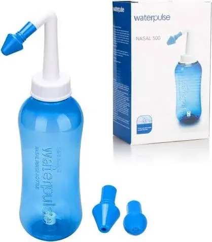 Waterpulse Nasal Wash Combo Pack 500ml | Nasal Rinse Bottle with 30 Saline Packets for Sinus Relief & Nasal Cleansing